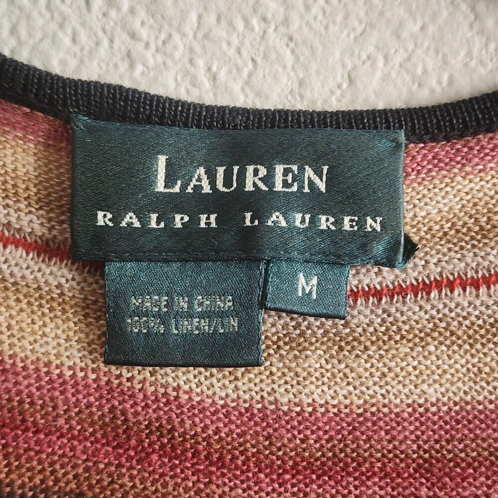 Lauren Ralph Lauren Top Womens Medium Linen Sleeveless Striped Boho Tank - Picture 3 of 9